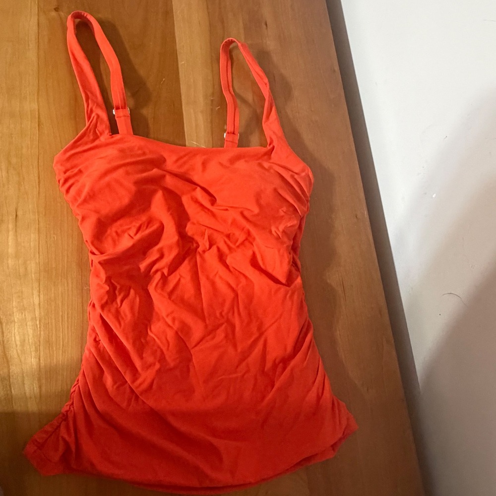 Athleta Aqualuxe Ruched Tankini Top Orange Swimwear 32B/C